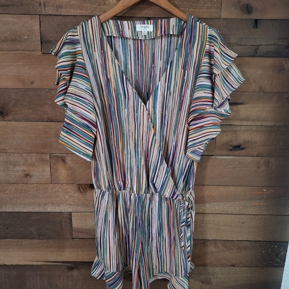 Umgee Pants - UMGEE Striped Ruffle Sleeve Wrap Romper SZ Small